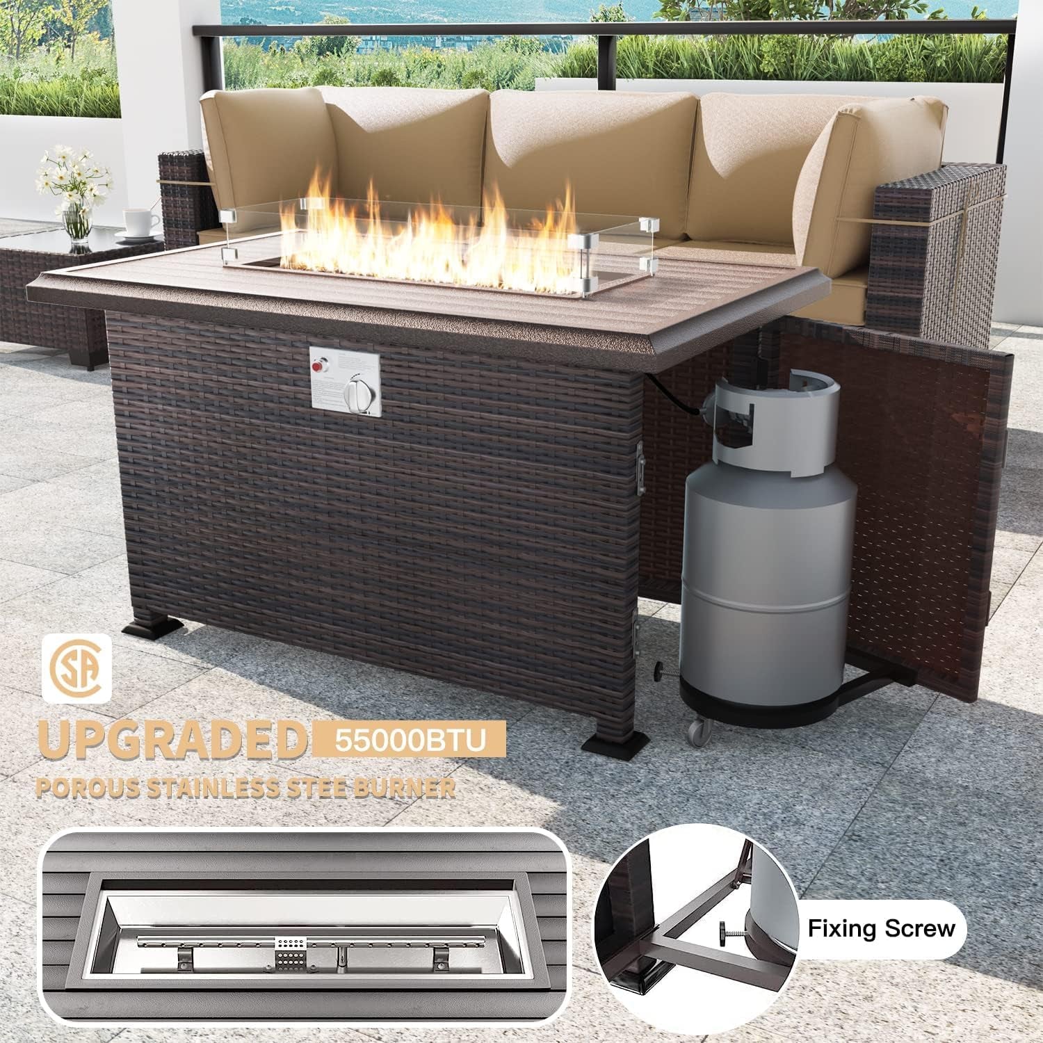 13 Piece Outdoor Patio Furniture Set with Fire Pit