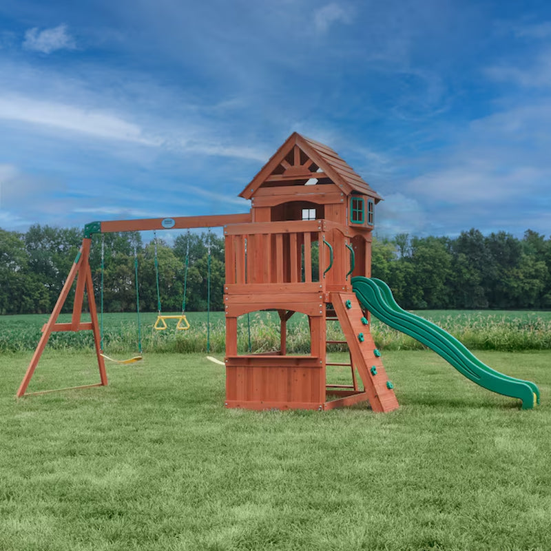 Atlantis Residential Wood Playset with 2 Swings and Slide Included