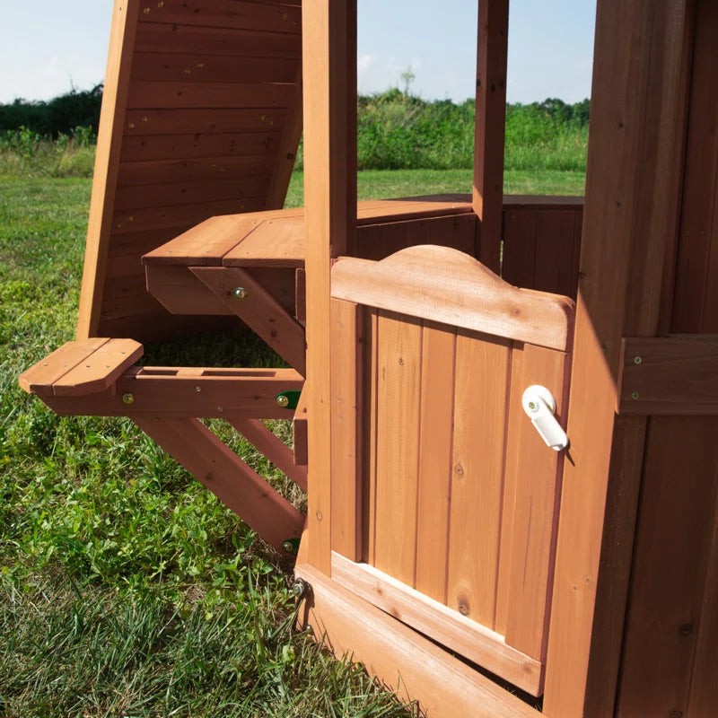 Woodland Cedar Wood Swing Set with Wave Slide, Clubhouse, Rock Wall, and Snack Bar Station