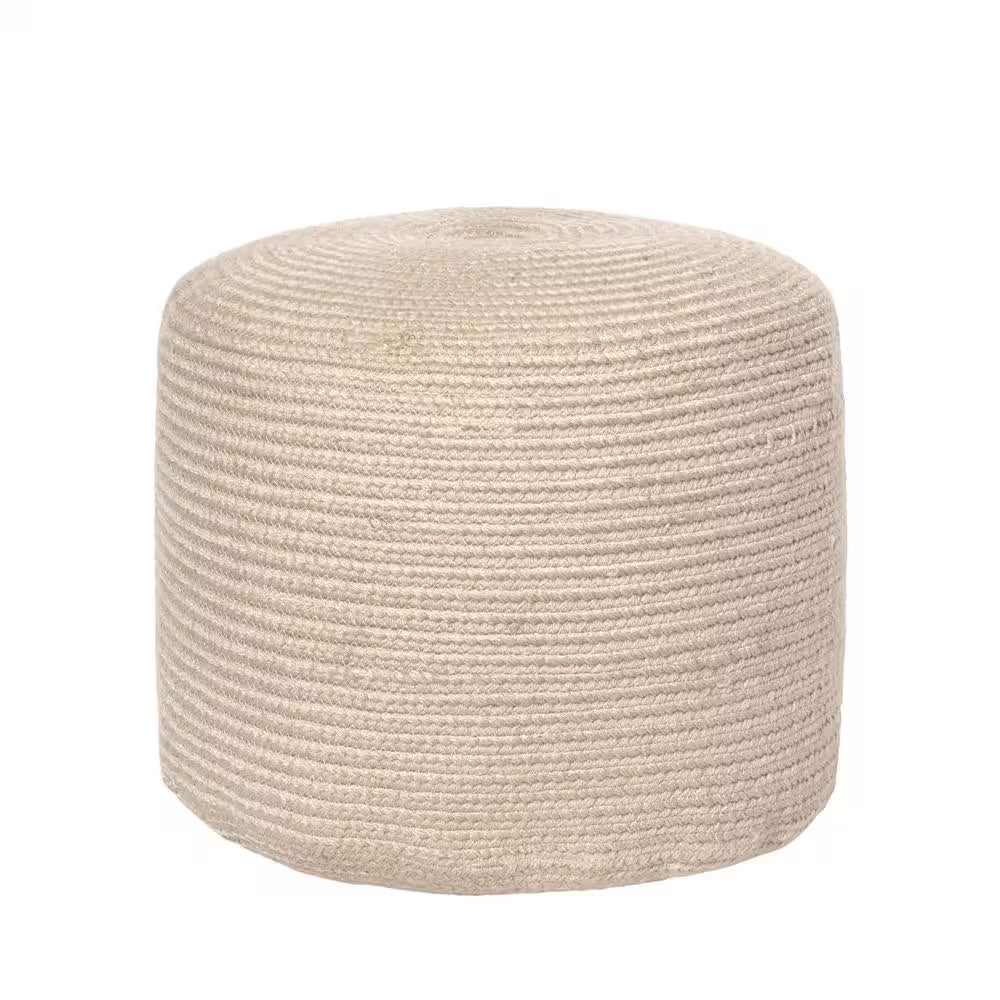 Braided Indoor/Outdoor Filled Ottoman Beige round Pouf