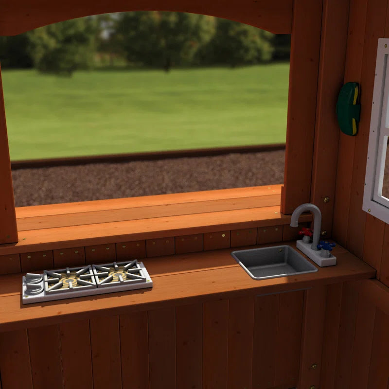 Shenandoah Cedar Wood Swing Set with Wave Slide, Clubhouse, Playhouse, and Play Kitchen