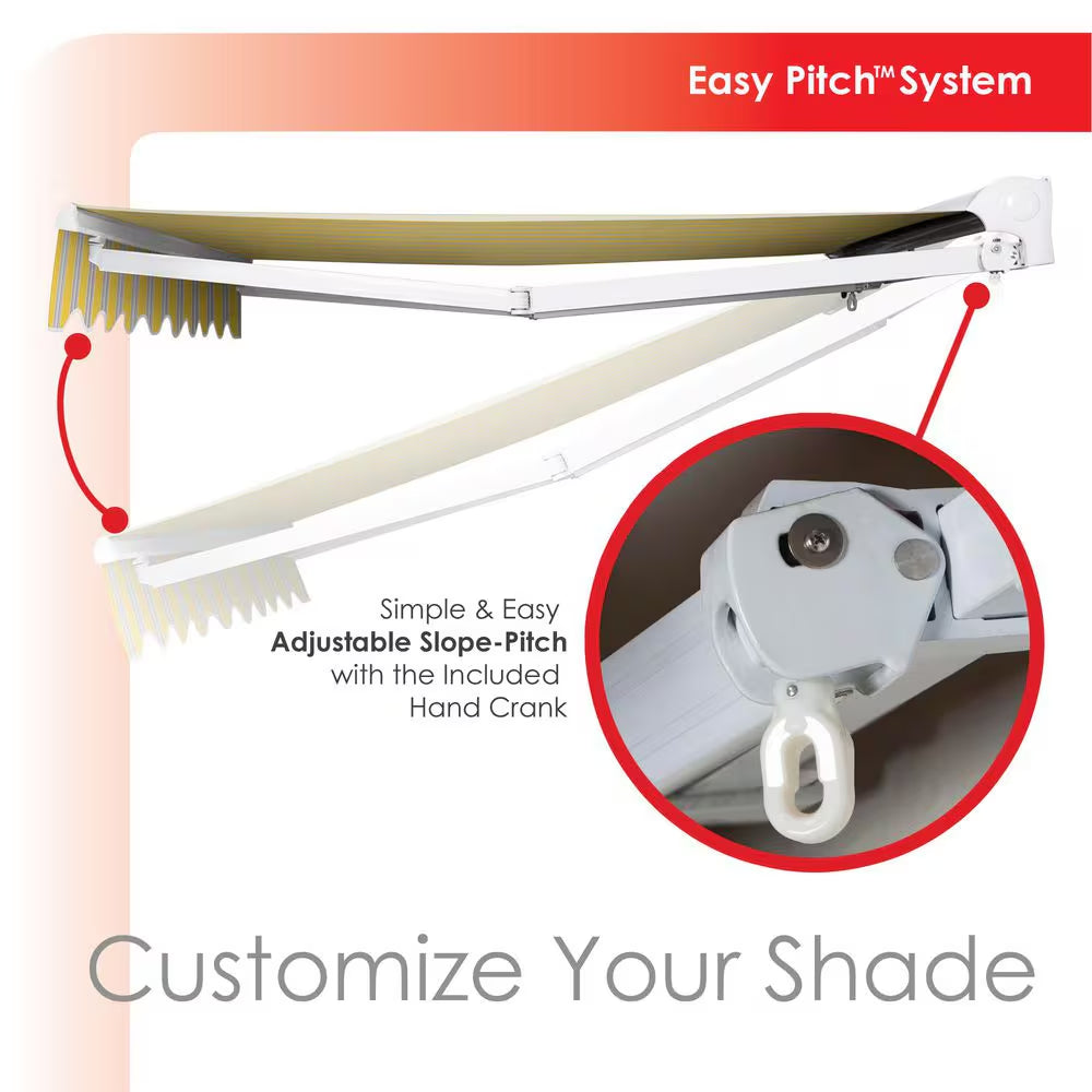 10 Ft. Luxury Series Semi-Cassette Electric W/ Remote Retractable Patio Awning, Yellow Gray Stripes (8 Ft. Projection)