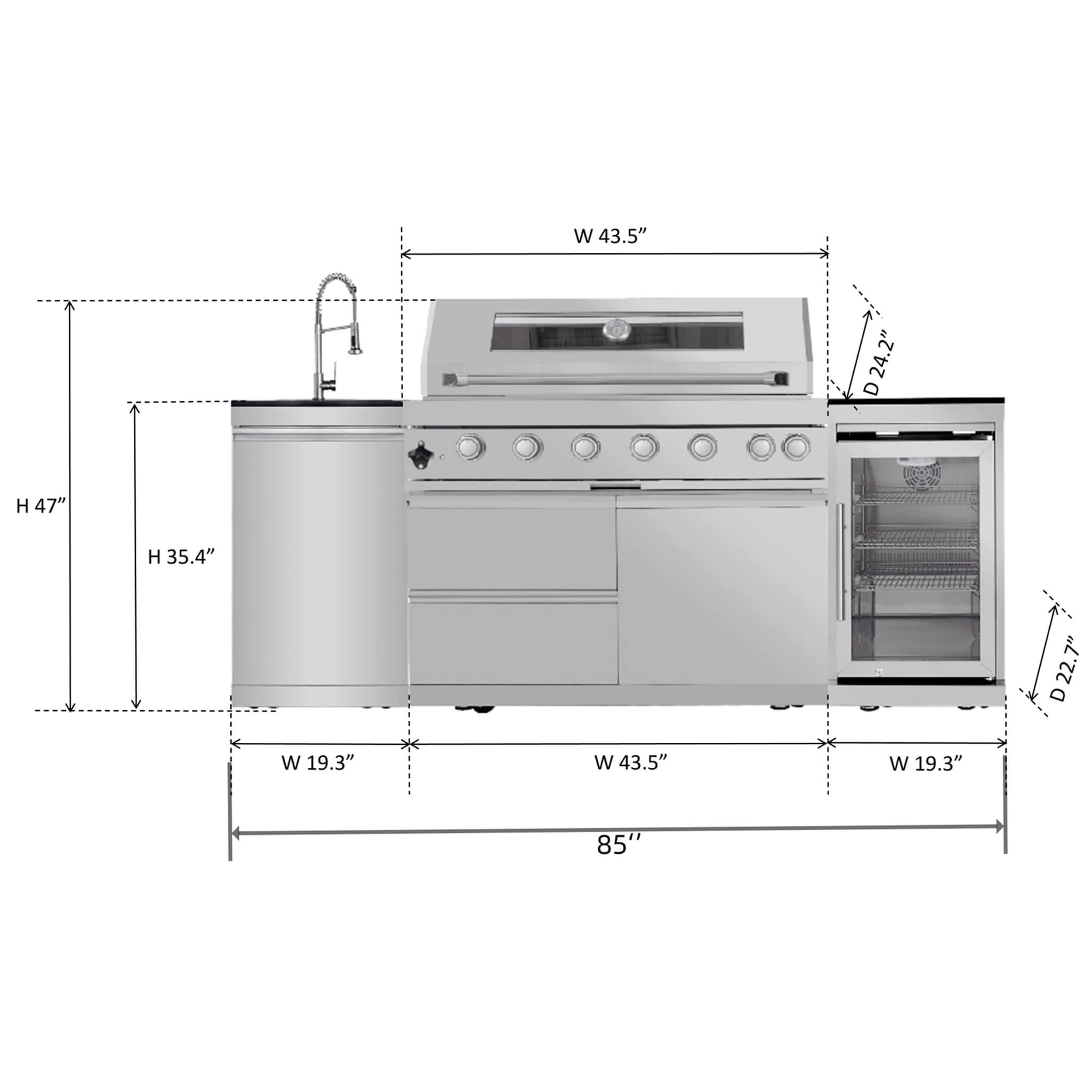 Castelle Flame 44-Inch 6-Burner 85K BTU Stainless Steel Outdoor BBQ