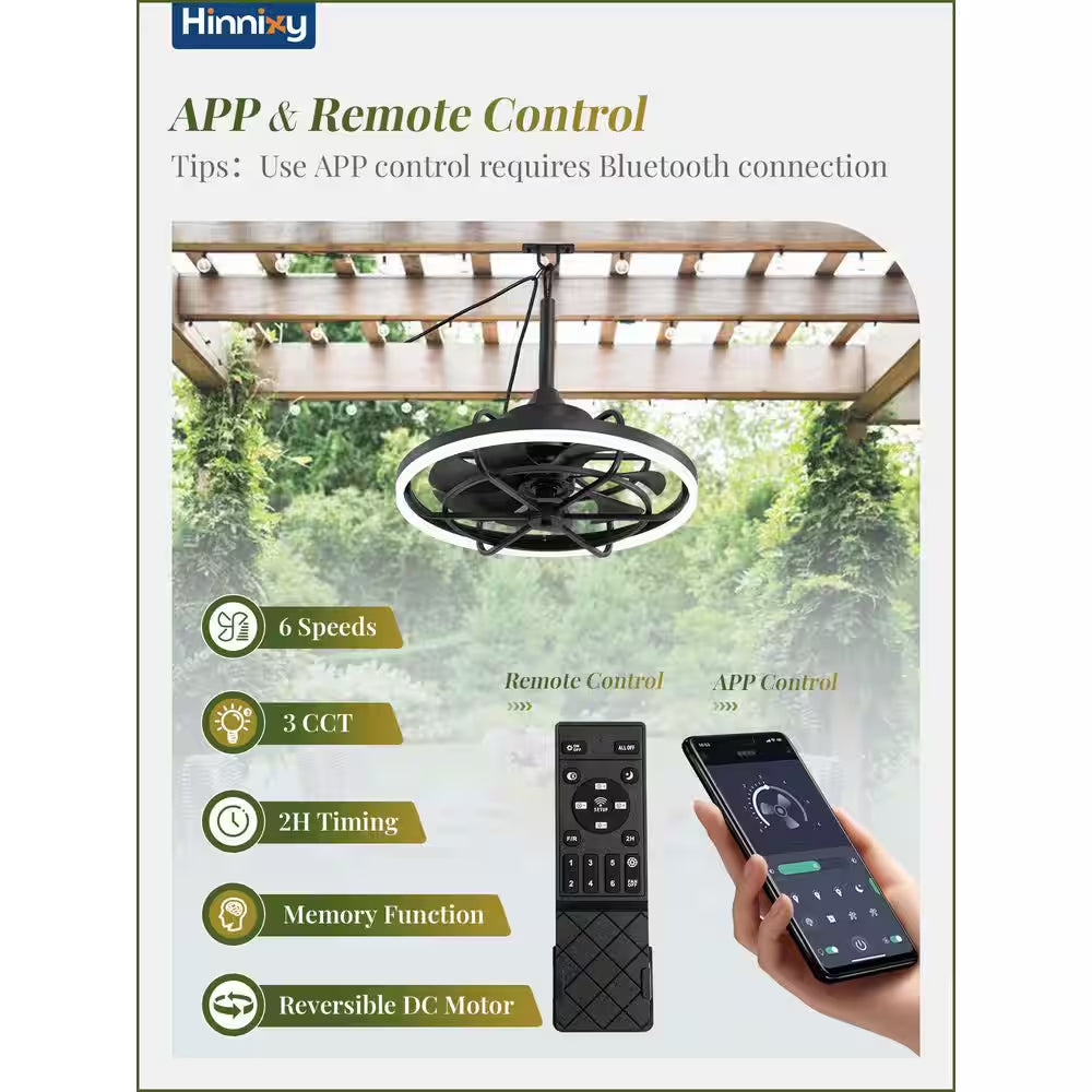 20 In. Smart Outdoor Black Waterproof Caged Ceiling Fan with Integrated LED and Remote&App Control, 6-Speeds, 3-CCT
