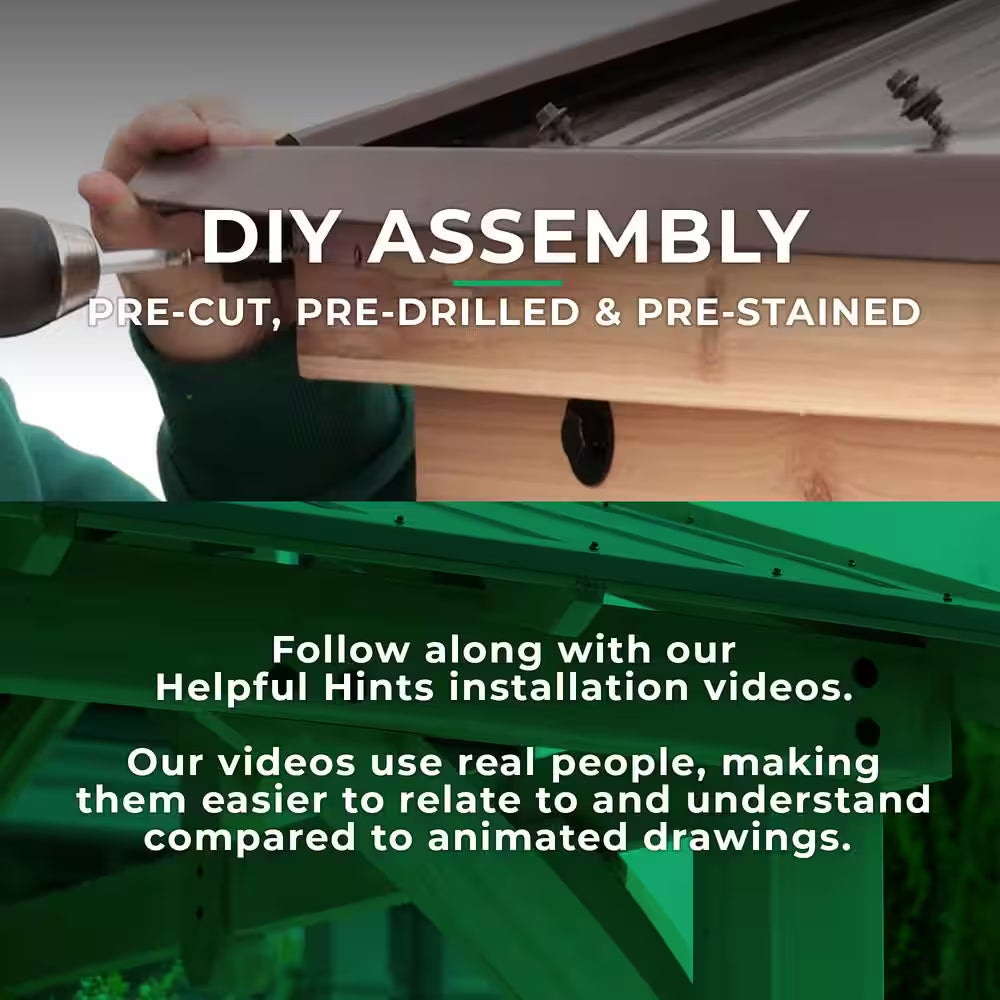 DIY Carolina 11 Ft. X 13 Ft. Cedar Wood Outdoor Gazebo Kit with Hardtop Metal Roof - Permanent Covered Patio Shade