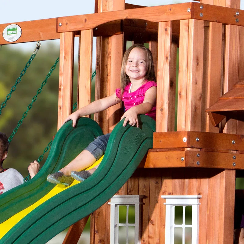 Tanglewood Cedar Wood Swing Set with Wave Slide, Clubhouse, Playhouse, and Covered Snack Bar