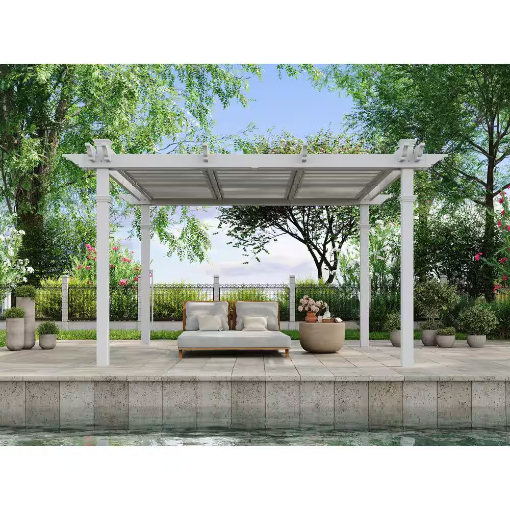 144"L X 144"W X 104"H Vinyl Camelot Louvered Pergola, White, VA42070