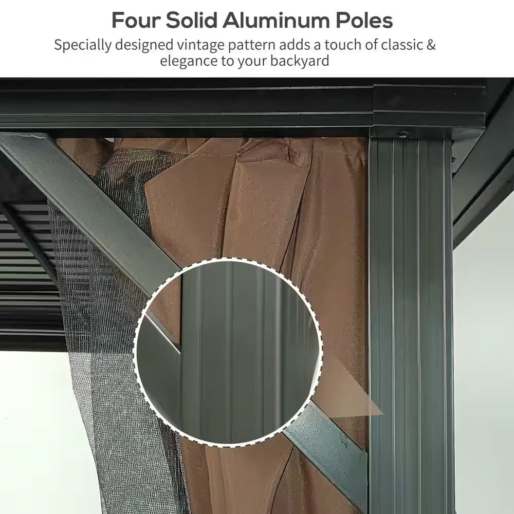 10 Ft. X 10 Ft. 2-Tier Patio Gazebo Canopy with Breathable Mesh Netting and Privacy Sidewalls, Black and Dark Brown