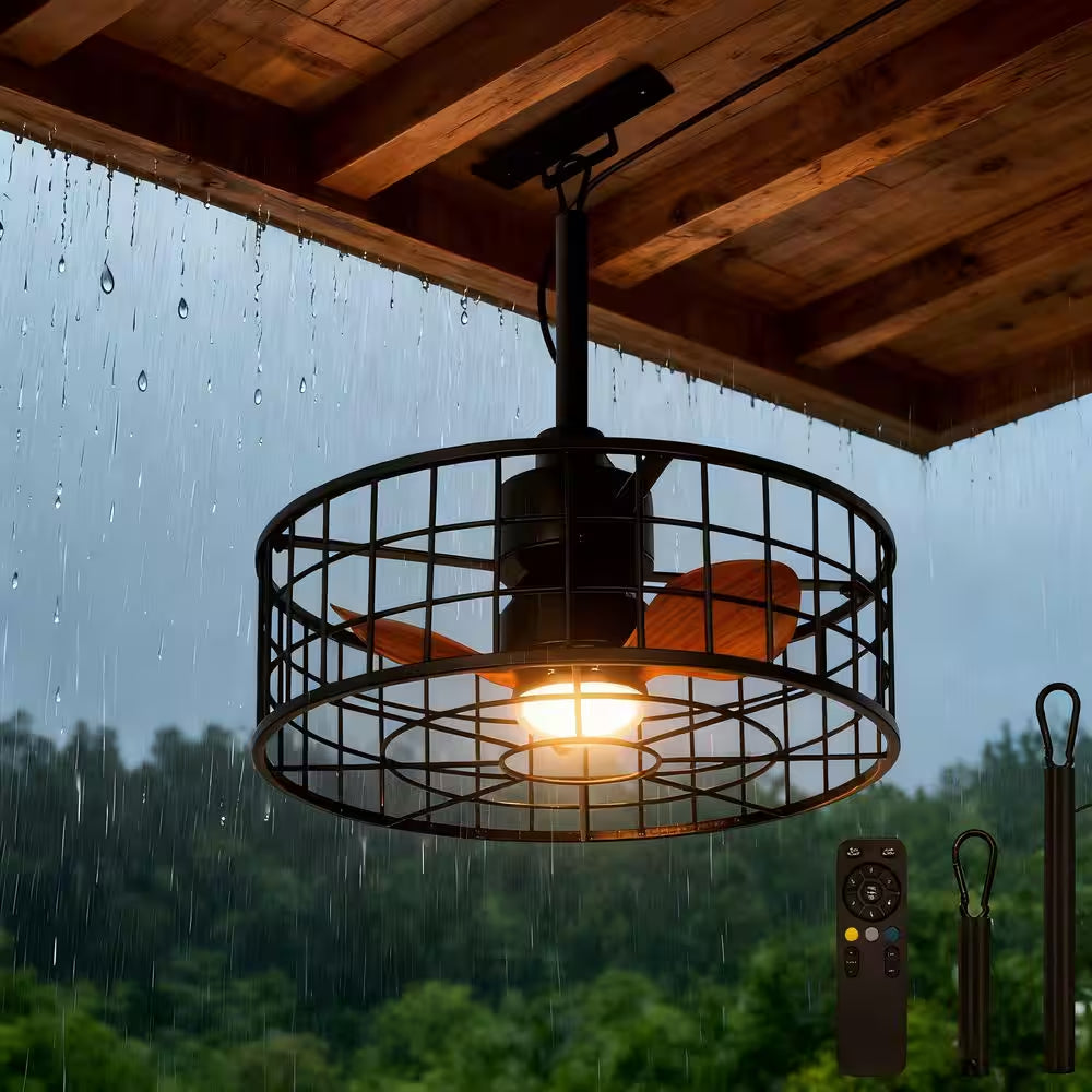 20 In. Waterproof Outdoor Black Ceiling Fan with Lights with Remote Control, Dimmable Wet Rated Gazebo Fan for Gazebo