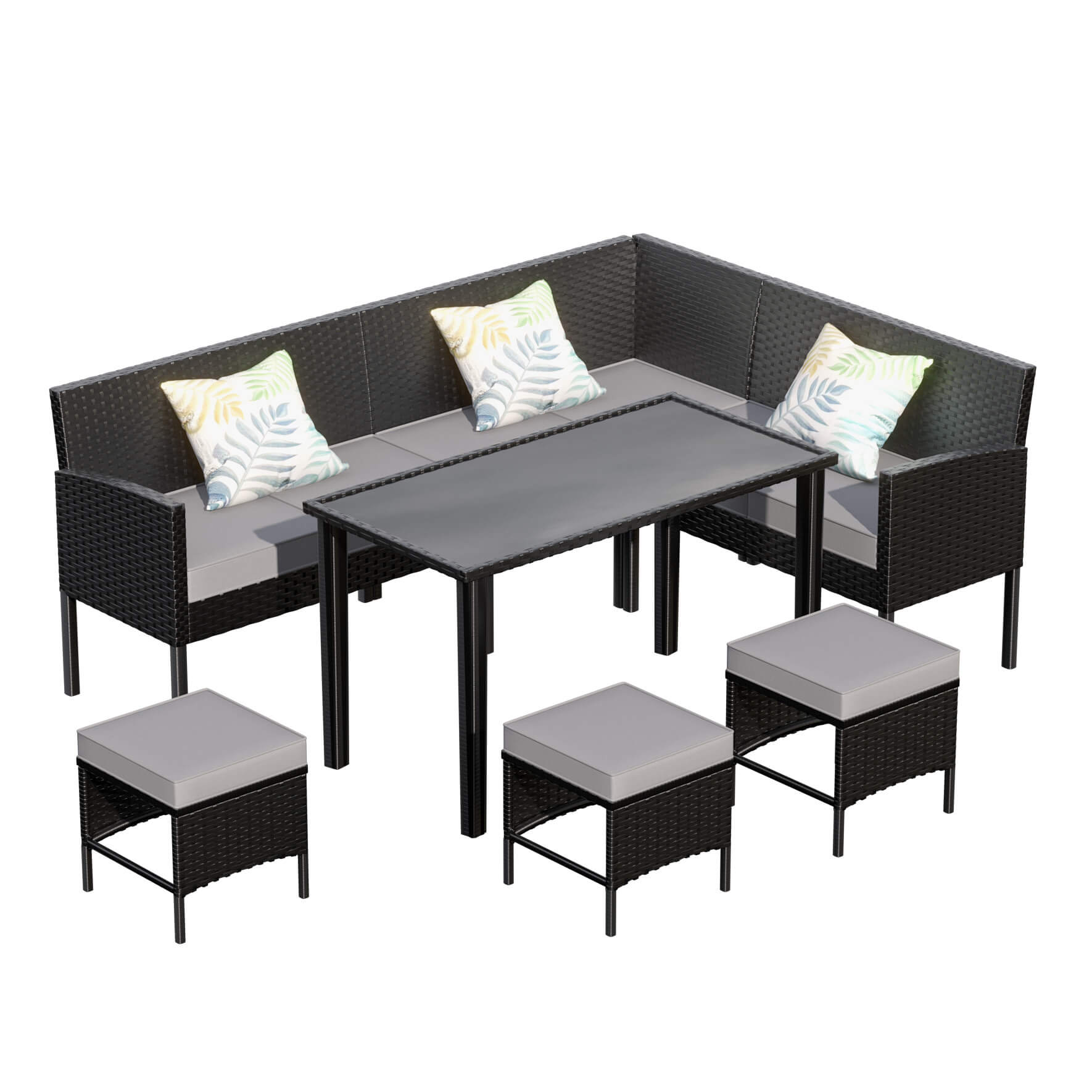 Alora 7-Piece Modern Outdoor Patio Furniture Set With Waterproof Cushions & Glass Table (SAK55673)