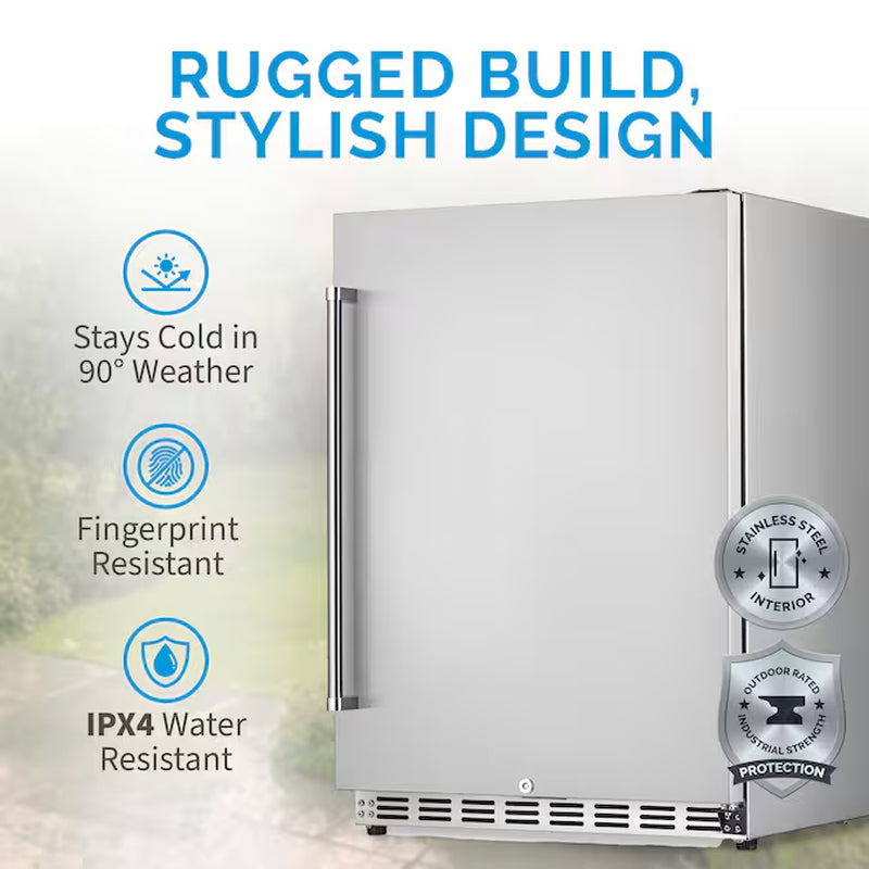23.6-In W 177 -Can Capacity Stainless Steel Built-In Indoor or Outdoor Beverage Refrigerator