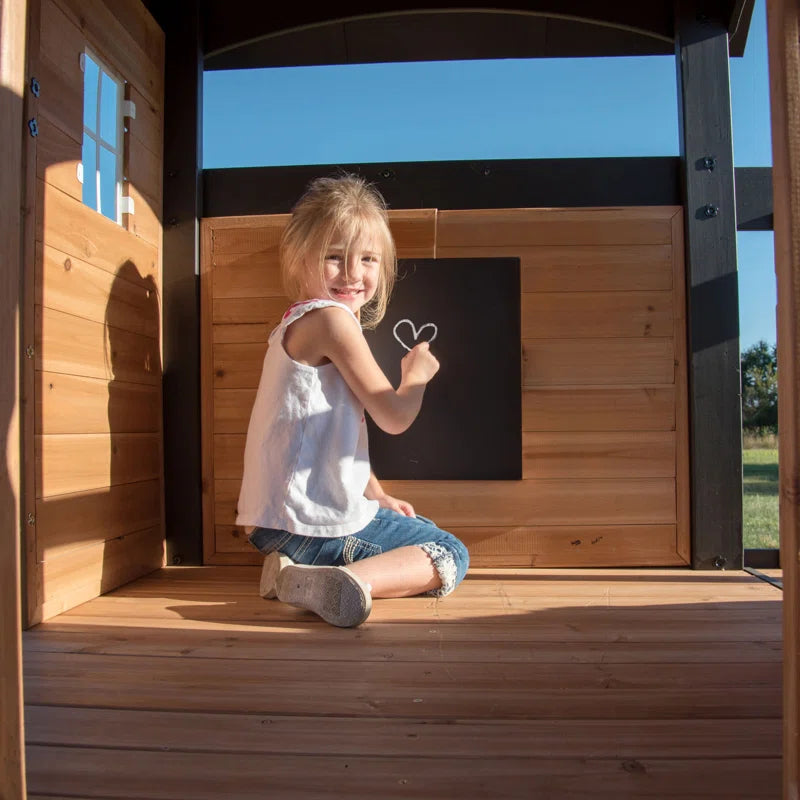 Canyon Creek Cedar Wood Swing Set with Wave Slide, Clubhouse, Rock Wall, and Play Kitchen