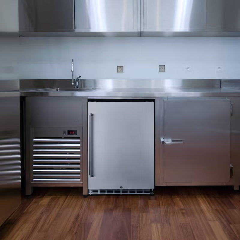 23.6-In W 177 -Can Capacity Stainless Steel Built-In Indoor or Outdoor Beverage Refrigerator