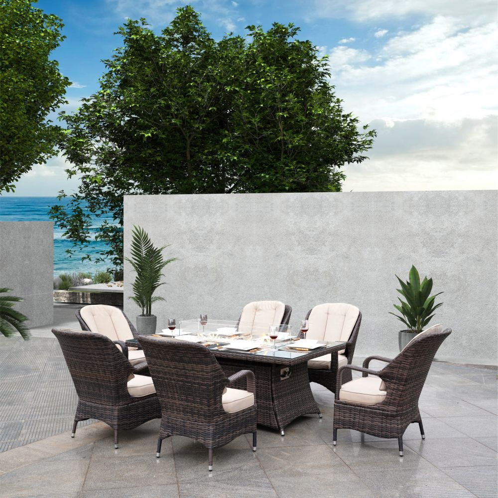 Patio Wicker Rectangle Gas Firepit Sets for Garden in the Outdoor