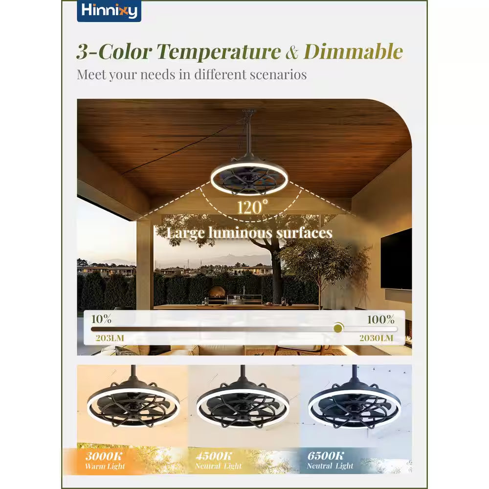 20 In. Smart Outdoor Black Waterproof Caged Ceiling Fan with Integrated LED and Remote&App Control, 6-Speeds, 3-CCT