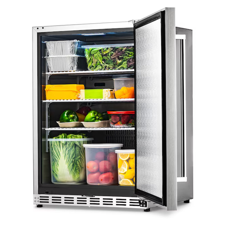 23.6-In W 177 -Can Capacity Stainless Steel Built-In Indoor or Outdoor Beverage Refrigerator