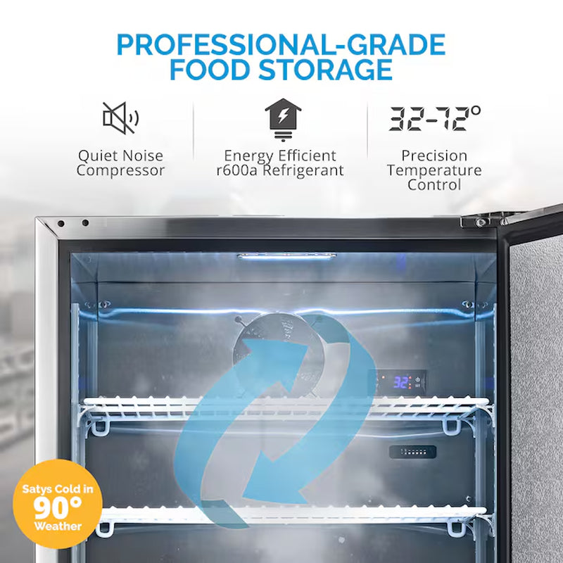 23.6-In W 177 -Can Capacity Stainless Steel Built-In Indoor or Outdoor Beverage Refrigerator