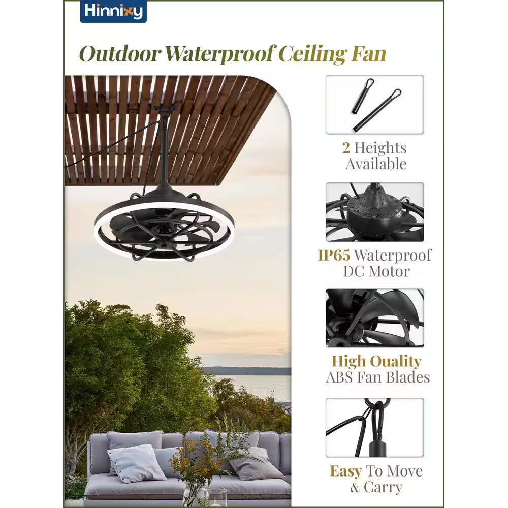 20 In. Smart Outdoor Black Waterproof Caged Ceiling Fan with Integrated LED and Remote&App Control, 6-Speeds, 3-CCT