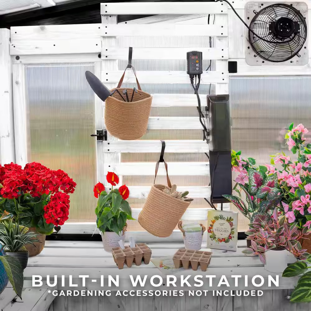 Willow White 6 Ft. X 9 Ft. X 7 Ft. 10 In. All Cedar Modern Greenhouse