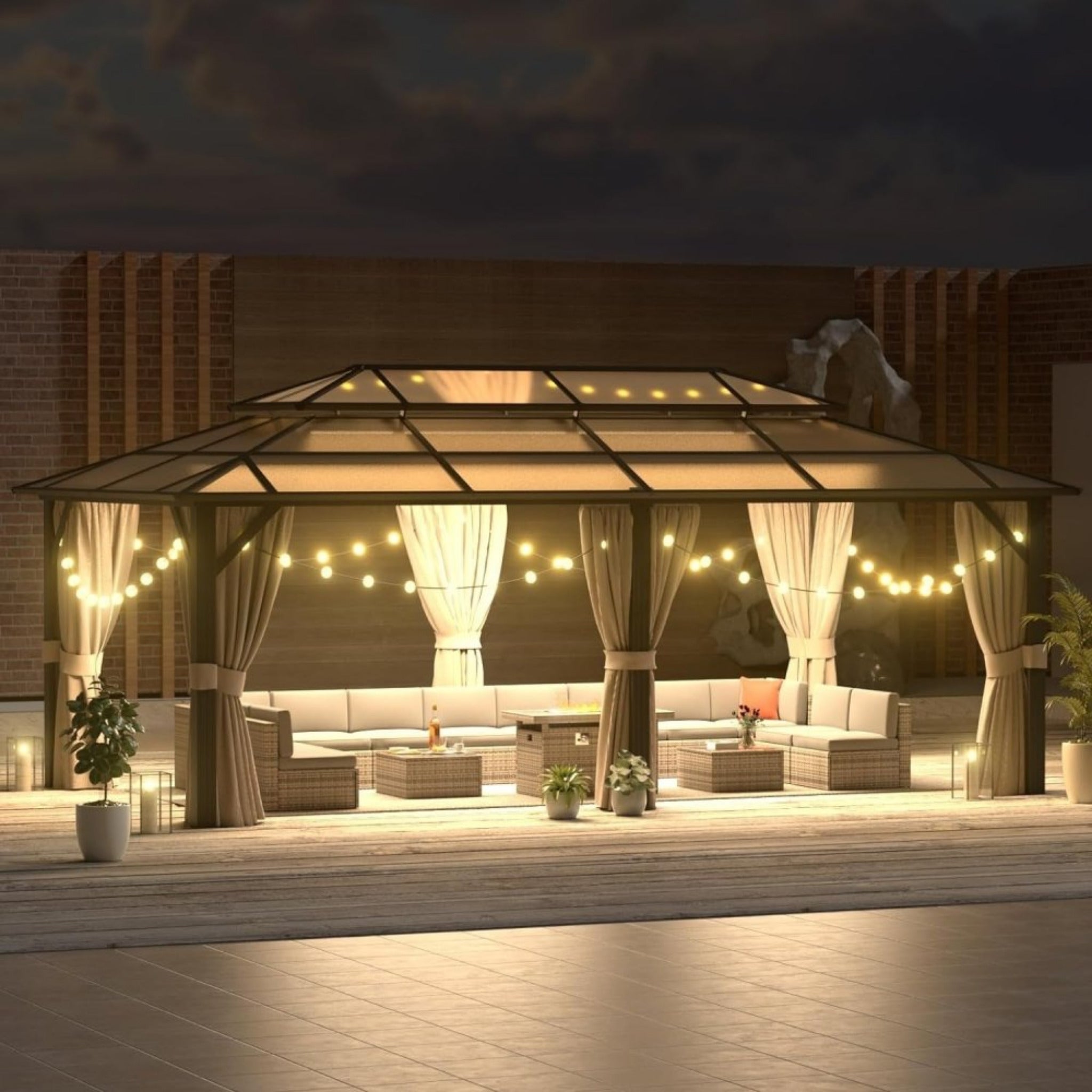 [12X20FT] Alora Premium Aluminum Outdoor Polycarbonate Hardtop Gazebo With UV Protection, Netting & Curtains (96815273)