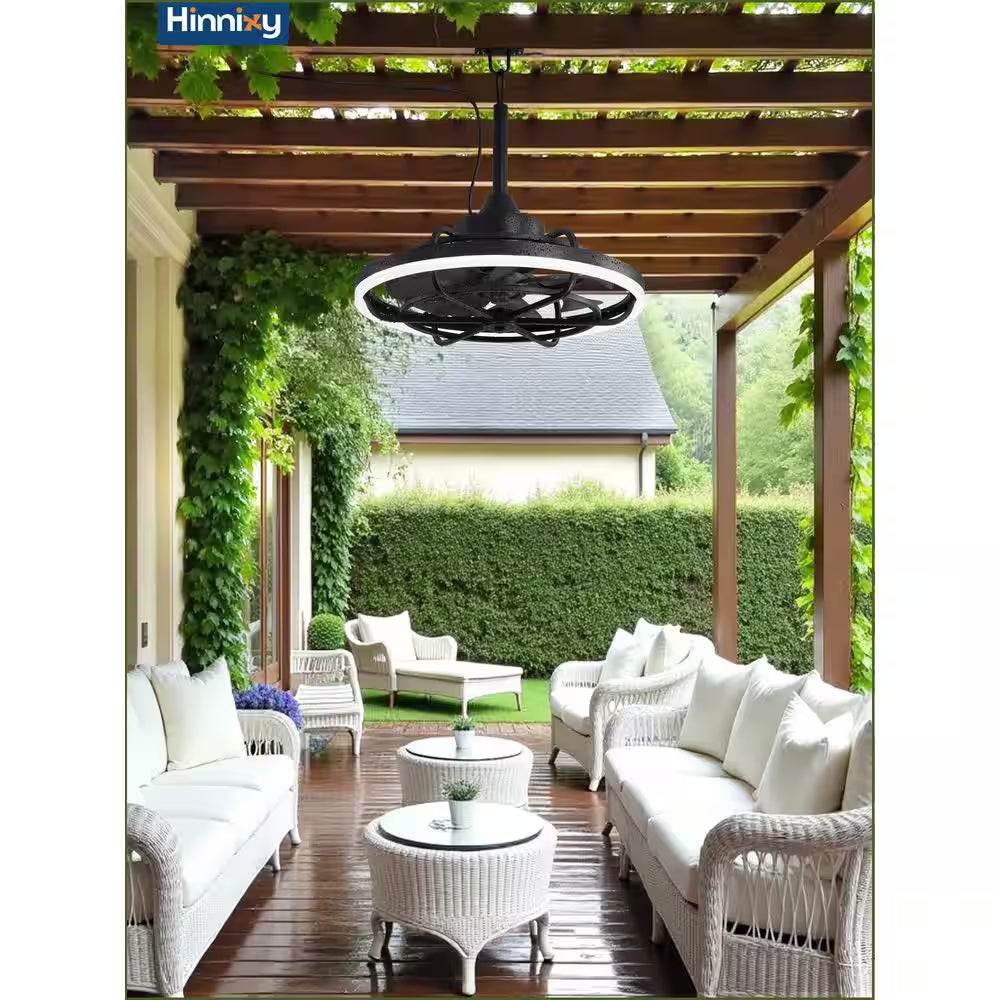 20 In. Smart Outdoor Black Waterproof Caged Ceiling Fan with Integrated LED and Remote&App Control, 6-Speeds, 3-CCT