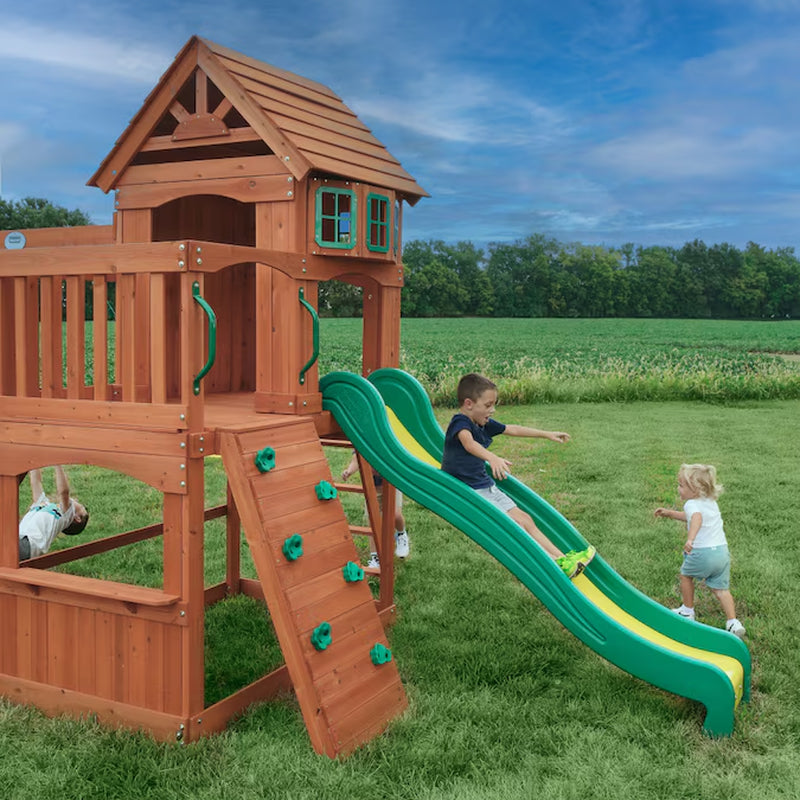 Atlantis Residential Wood Playset with 2 Swings and Slide Included