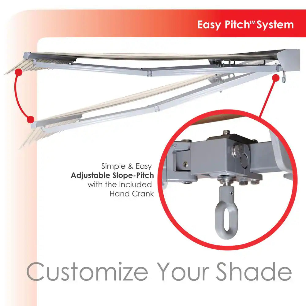8 Ft. Classic Series Semi-Cassette Electric W/ Remote Retractable Patio Awning, Beige Red Stripes (7 Ft. Projection)
