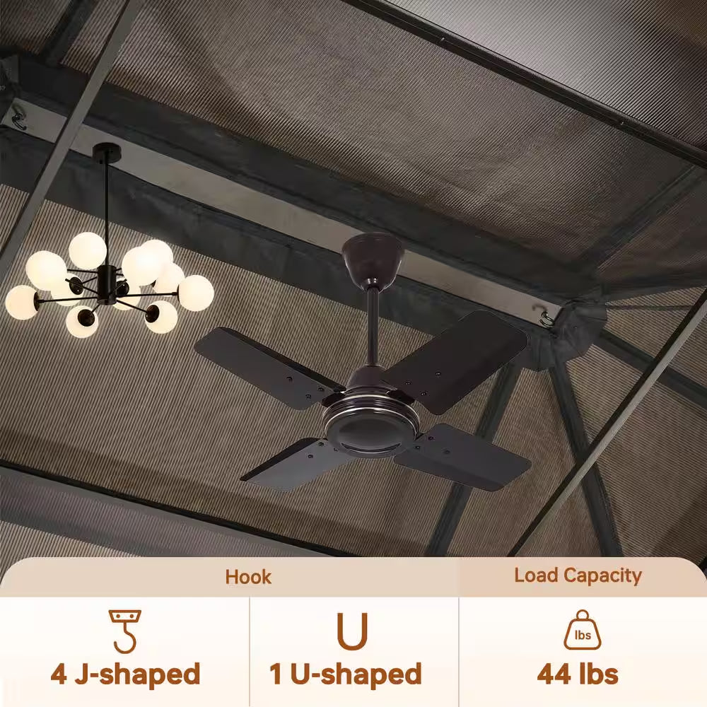 16 Ft. X 12 Ft. Polycarbonate Double Roof Patio Gazebo with Ceiling Hook, Mosquito Nets and Curtains