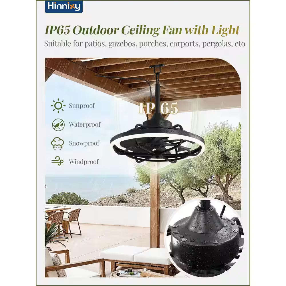 20 In. Smart Outdoor Black Waterproof Caged Ceiling Fan with Integrated LED and Remote&App Control, 6-Speeds, 3-CCT