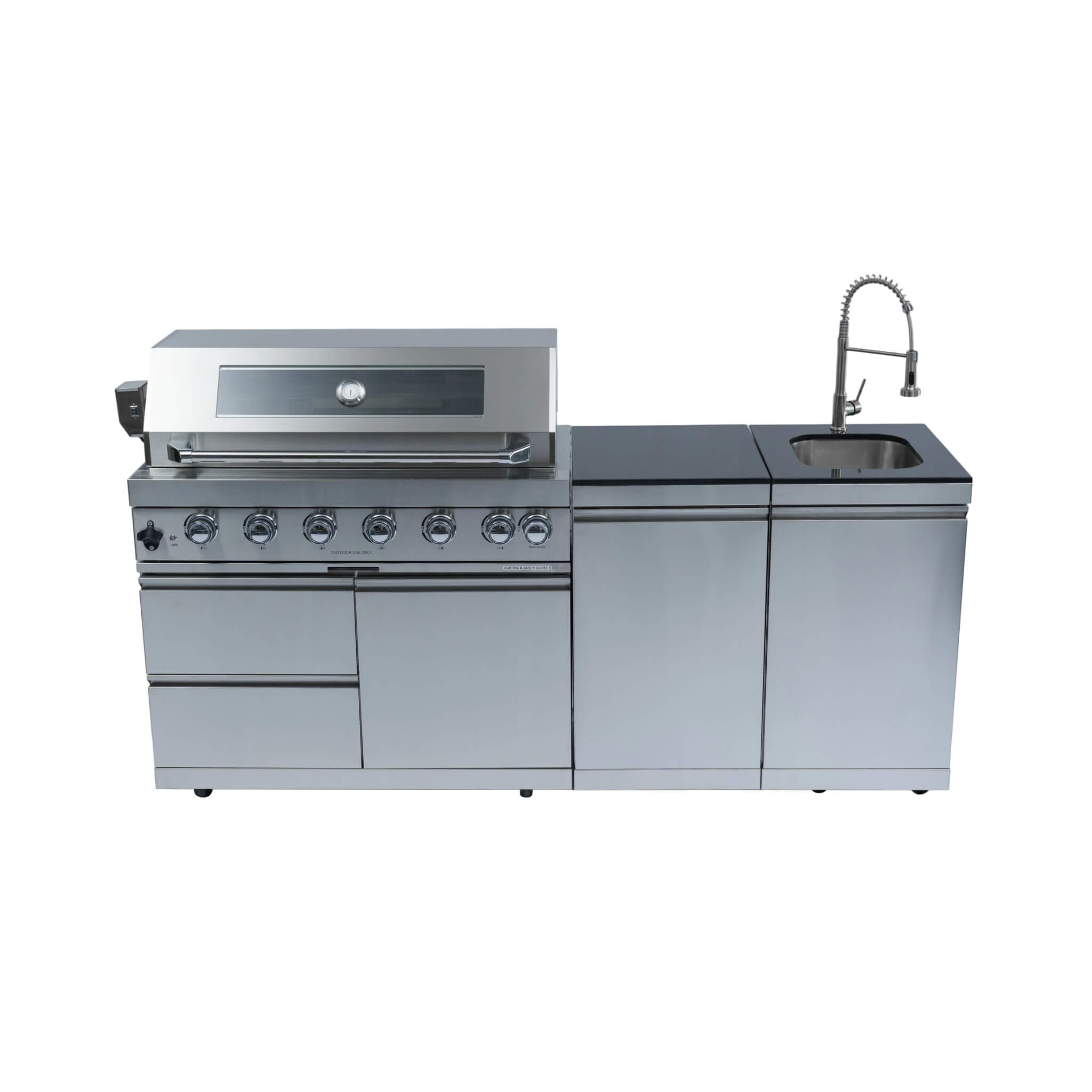 Castelle Flame Granite Outdoor BBQ Kitchen Island With 43-Inch 6-Burner Gas Grill, Rotisserie Kit, Cabinets, And Sink (SAK73518)