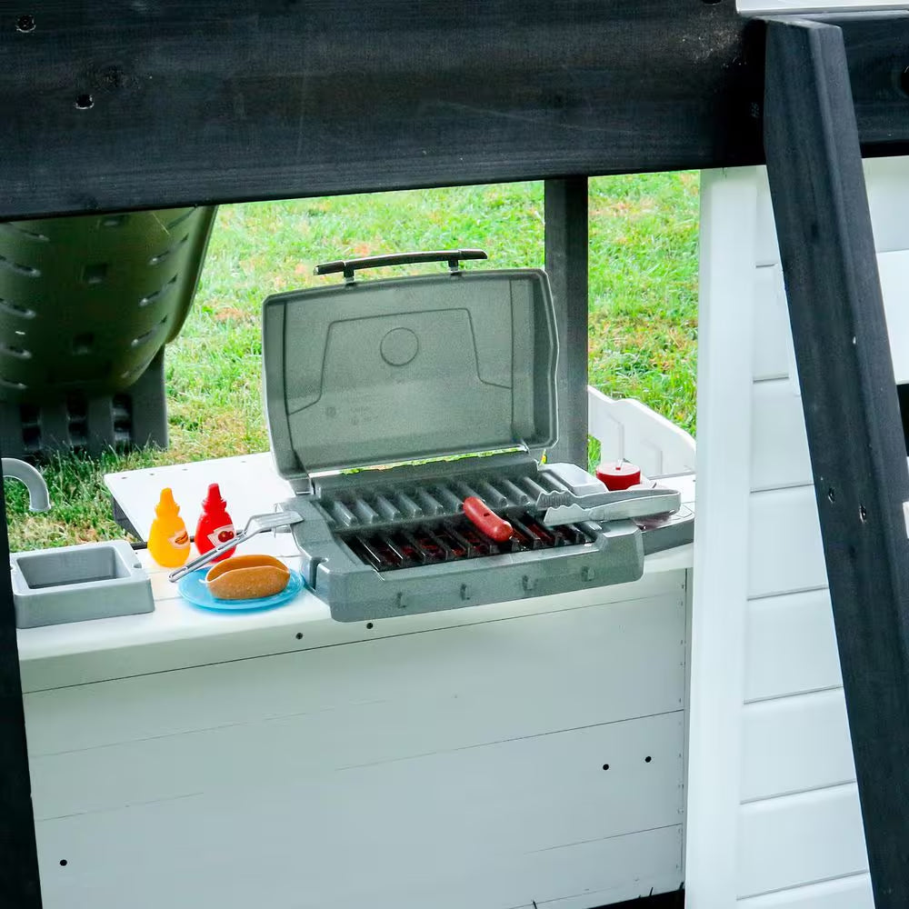 Canyon Creek White Outdoor Kid'S Playground Set W/ Rock Wall, Wave Slide, Web Swing, and Playset Kitchen