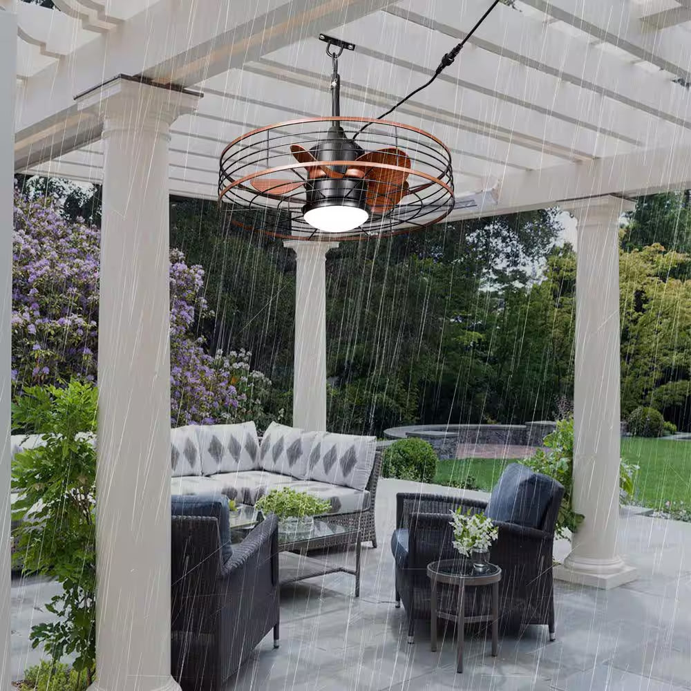 23 In. Smart Outdoor Black Waterproof Dimmable Ceiling Fan with Light and Remote