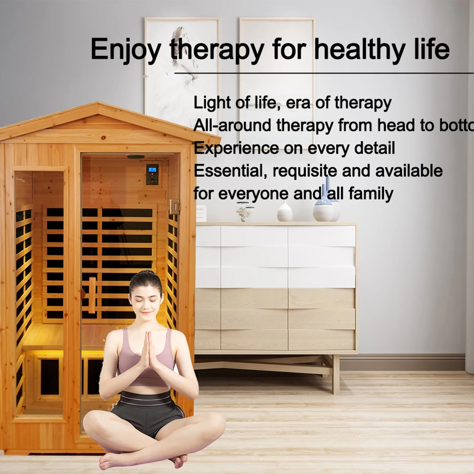 Far Infrared Wooden Outdoor Sauna 2-Person 1750W Hemlock Sauna Room with 9 Low EMF Heaters for Indoor Outdoor