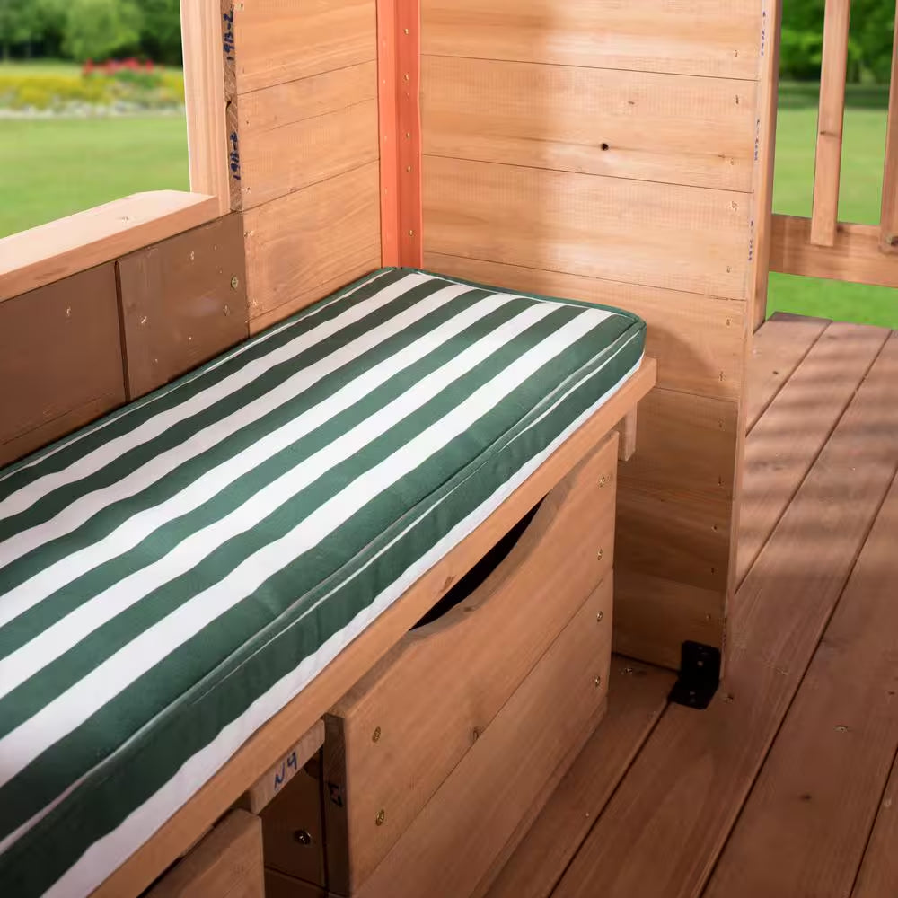 Scenic Heights Indoor Outdoor All Cedar Wooden Elevated Kids Playhouse W/ Clubhouse, Ladder, Staircase, and Play Kitchen
