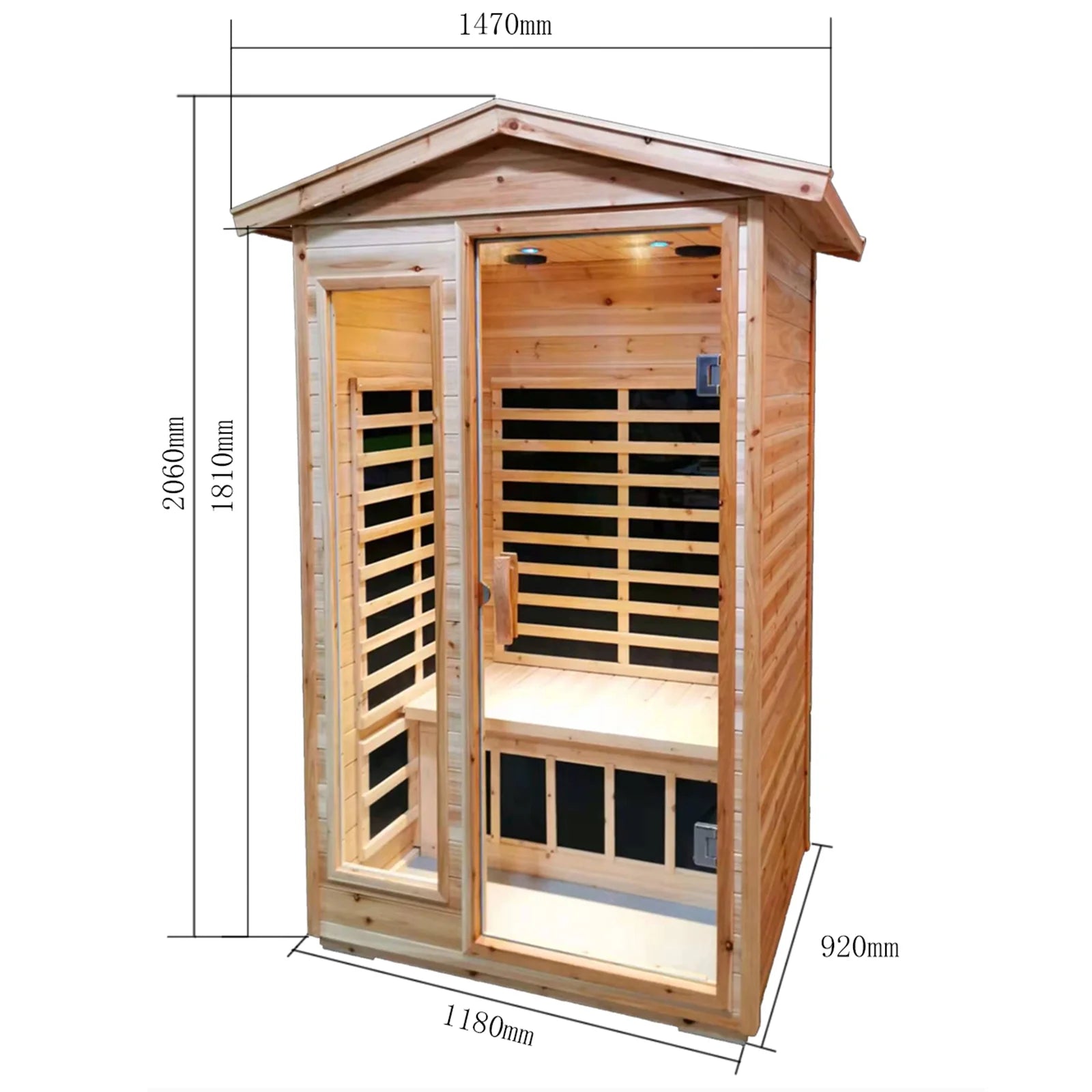 Far Infrared Wooden Outdoor Sauna 2-Person 1750W Hemlock Sauna Room with 9 Low EMF Heaters for Indoor Outdoor
