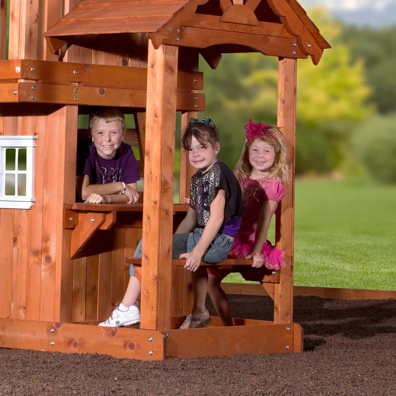 Tanglewood Cedar Wood Swing Set with Wave Slide, Clubhouse, Playhouse, and Covered Snack Bar
