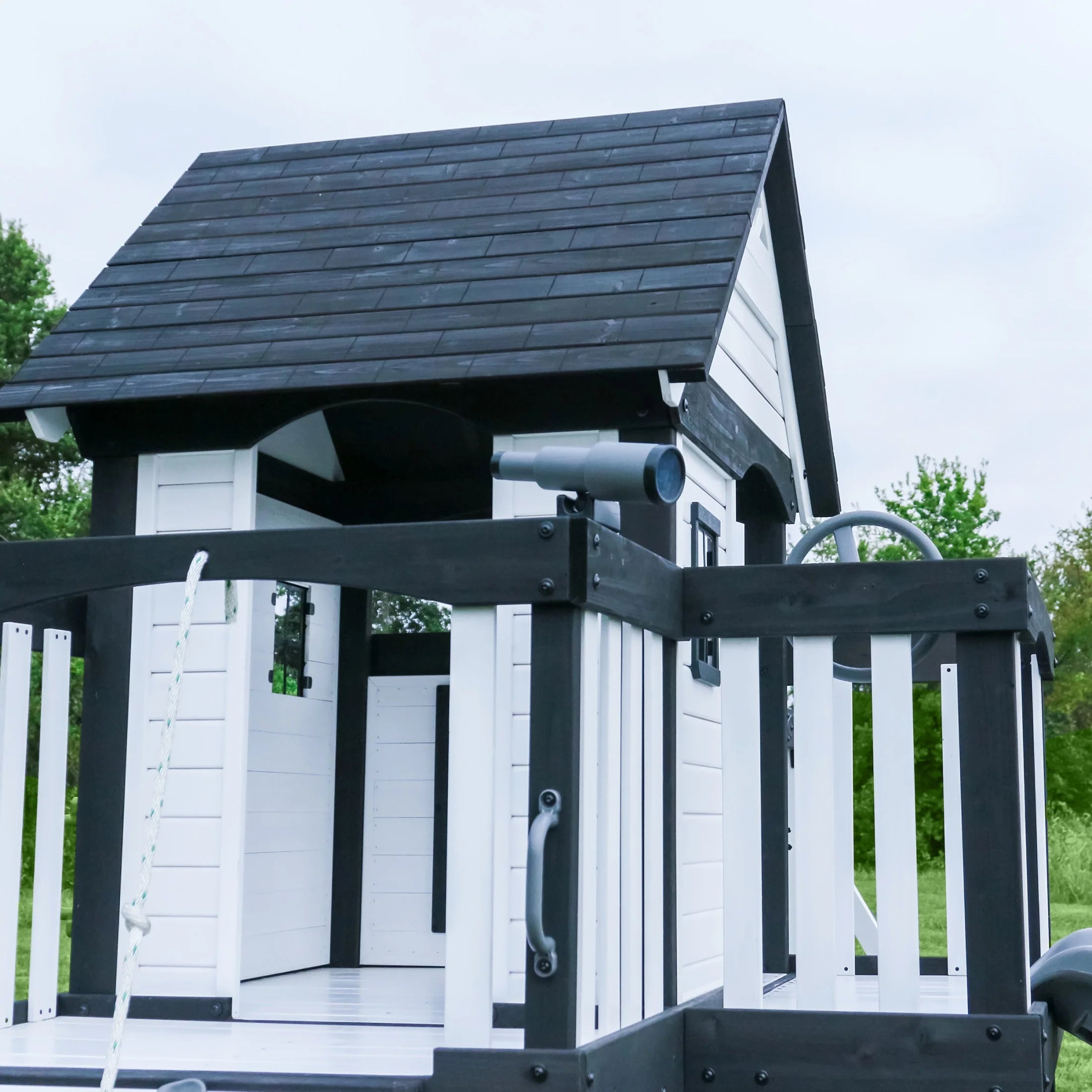 Canyon Creek White Cedar Wood Swing Set, Slide, Clubhouse, Rock Wall