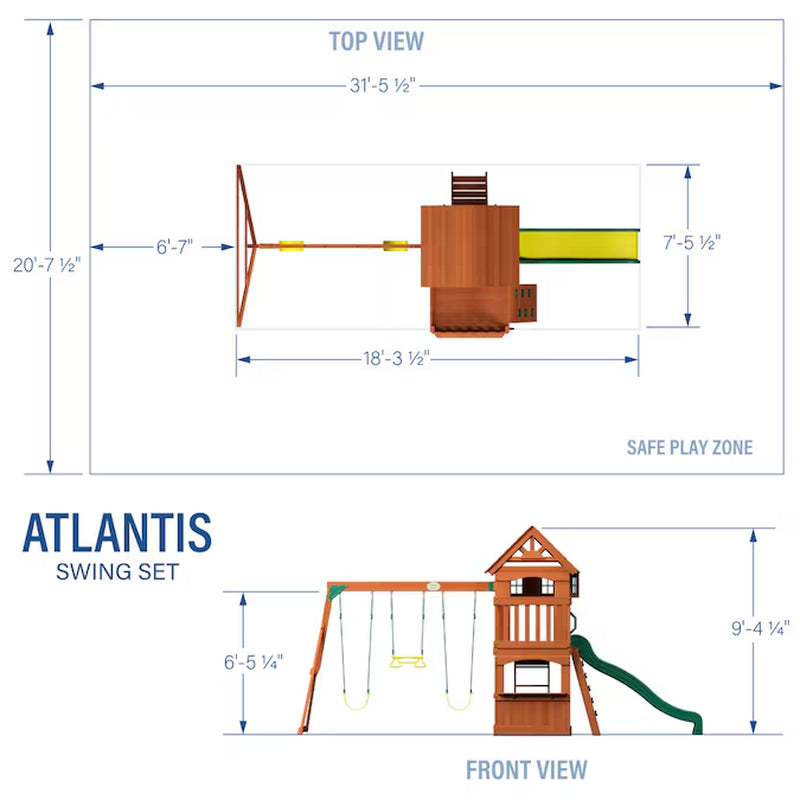 Atlantis Residential Wood Playset with 2 Swings and Slide Included