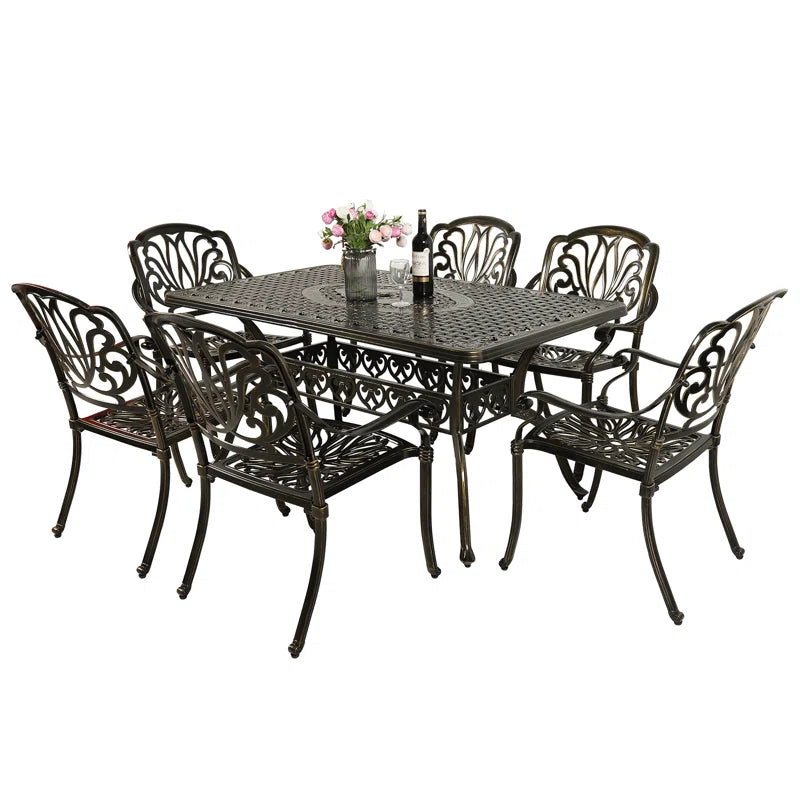 6 - Person Metal Patio Dining Set with Rectangular Table