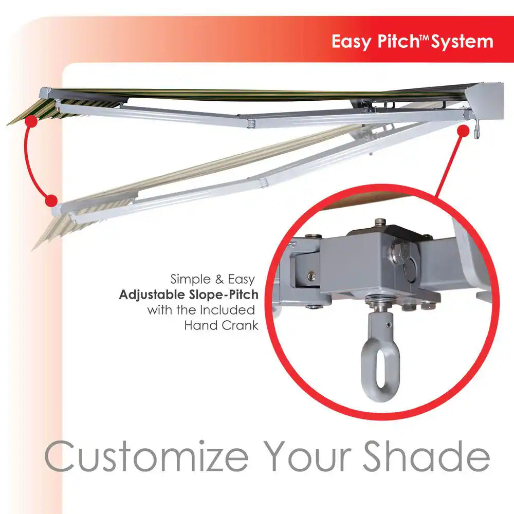 12 Ft. Classic Series Semi-Cassette Electric W/ Remote Retractable Patio Awning, Green Beige Stripes (10 Ft Projection)