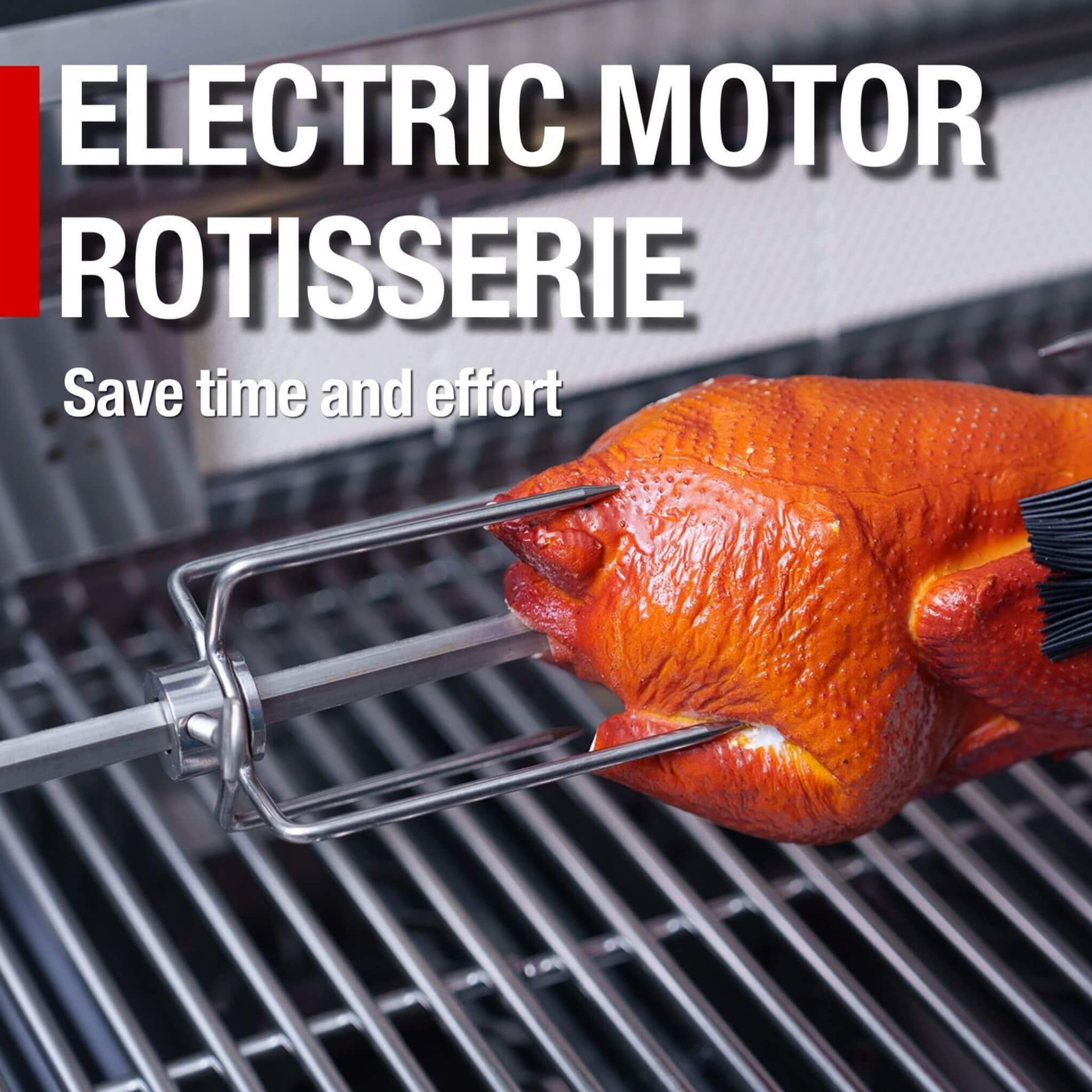 Castelle Flame Outdoor BBQ Kitchen Island With 43-Inch 6-Burner 85K BTU Propane Gas Grill, Rotisserie Kit, And Storage Cabinets (SAK95623)